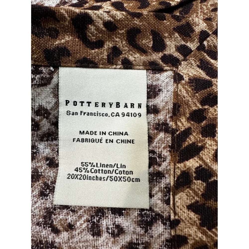 Pottery Barn Leopard Print Linen Cotton Cloth Napkins Set of 6 Brown Tan 20X20